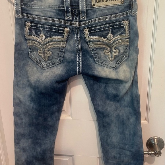 Rock Revival Women’s 25 Blue Skinny Jeans Distressed Acid-Wash Capris - Picture 7 of 9